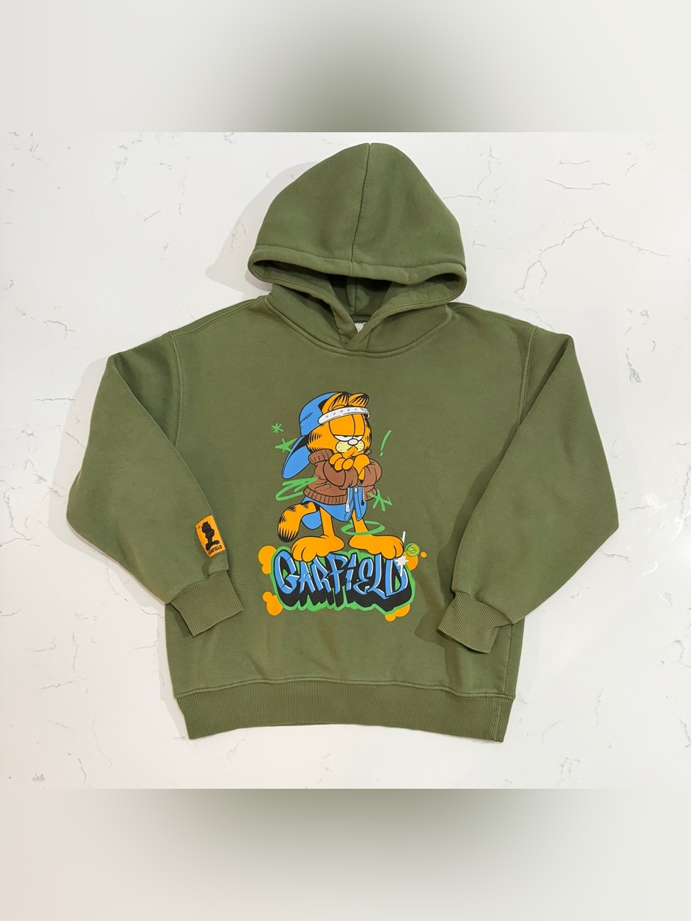 Zara Kids Garfield Graphic Hoodie Green Streetwear Size 11-12